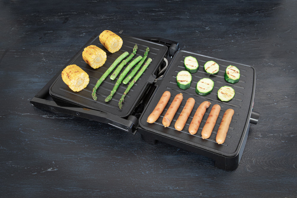 Gastronoma Tischgrill 18240001 – 29×23 cm Kochfläche, 2 200 W – Schwarz/Edelstahl
