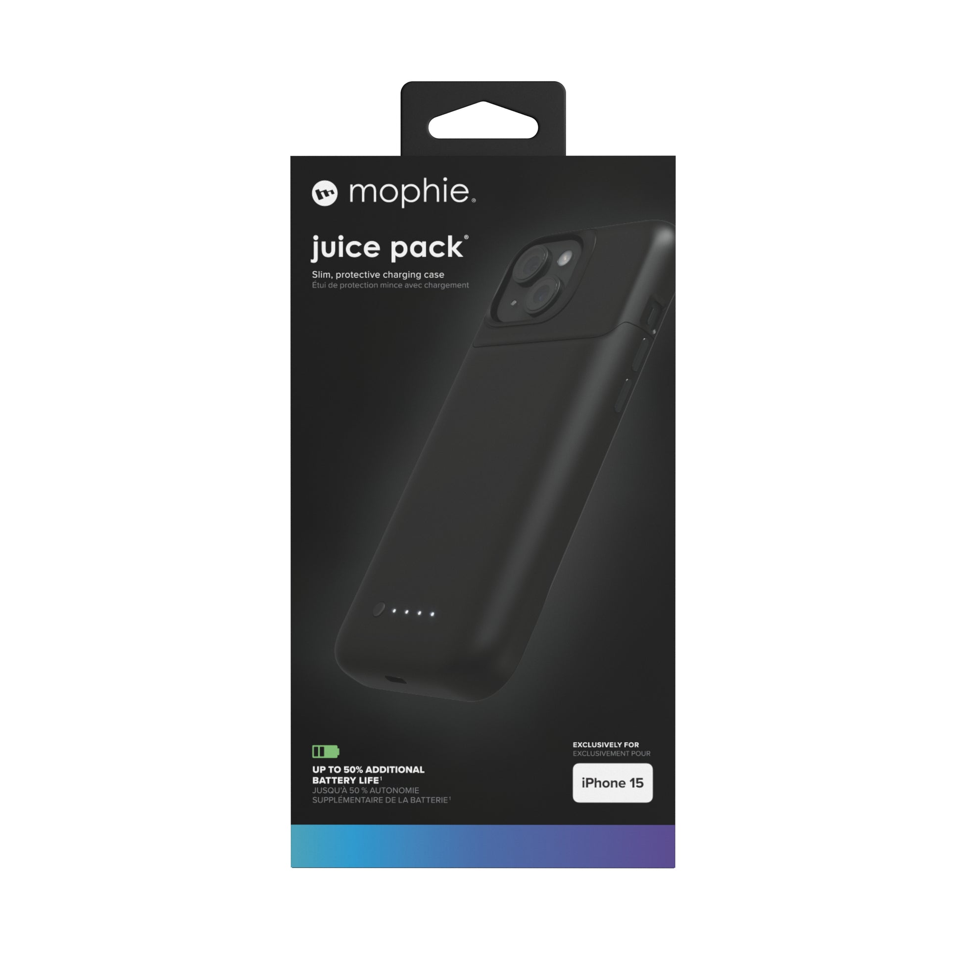 mophie Power-Case (mit Akku) – für Apple iPhone 15, Schwarz, 2400 mAh, schlagfest, kratzresistent