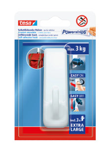 TESA Klebehaken – Kunststoff, weiss, 3 × 9,4 × 3,6 cm – 1er-Pack