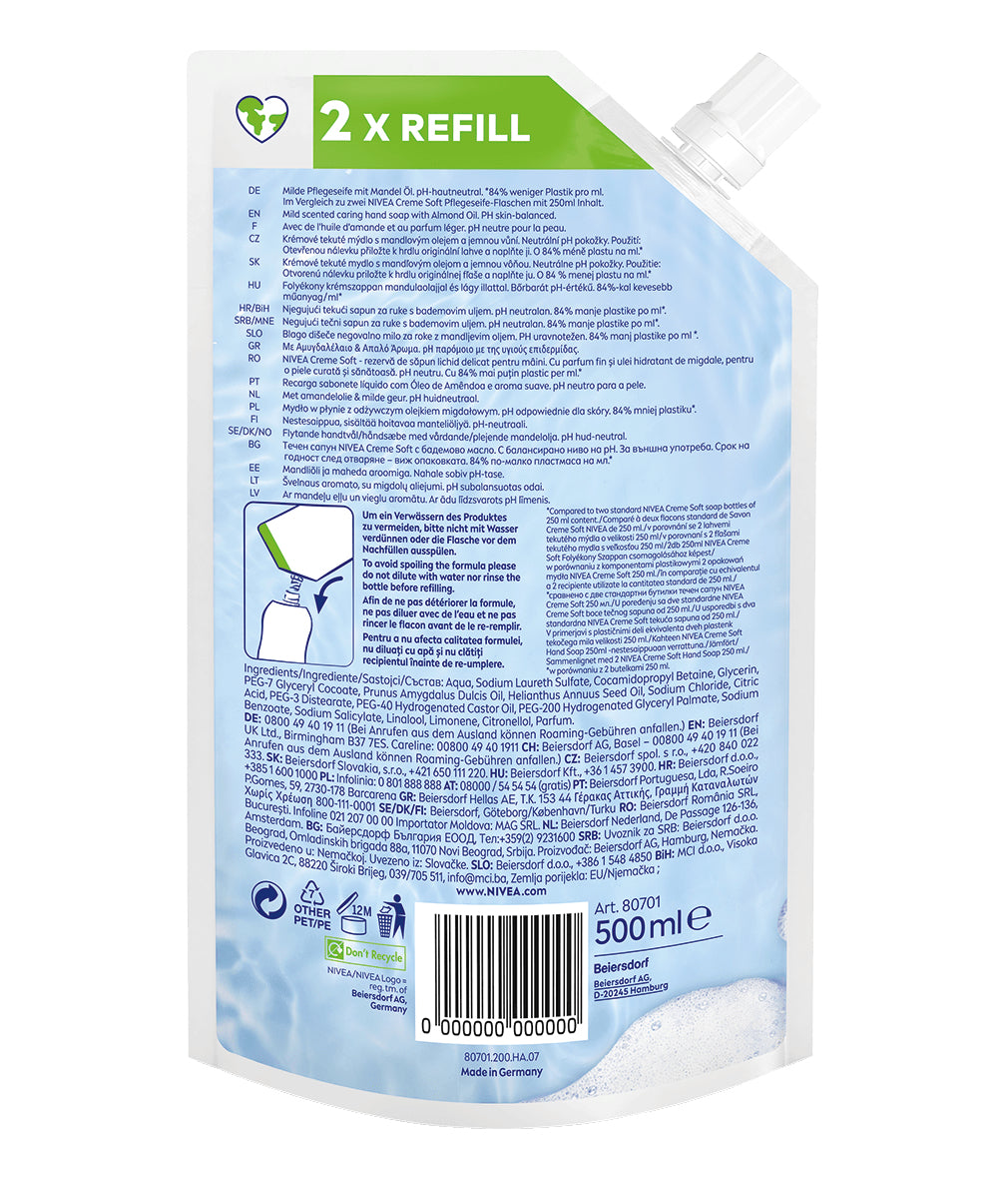NIVEA Seife – Kunststoff, weiss, Nachfüllpackung, 500 ml, mild duftend