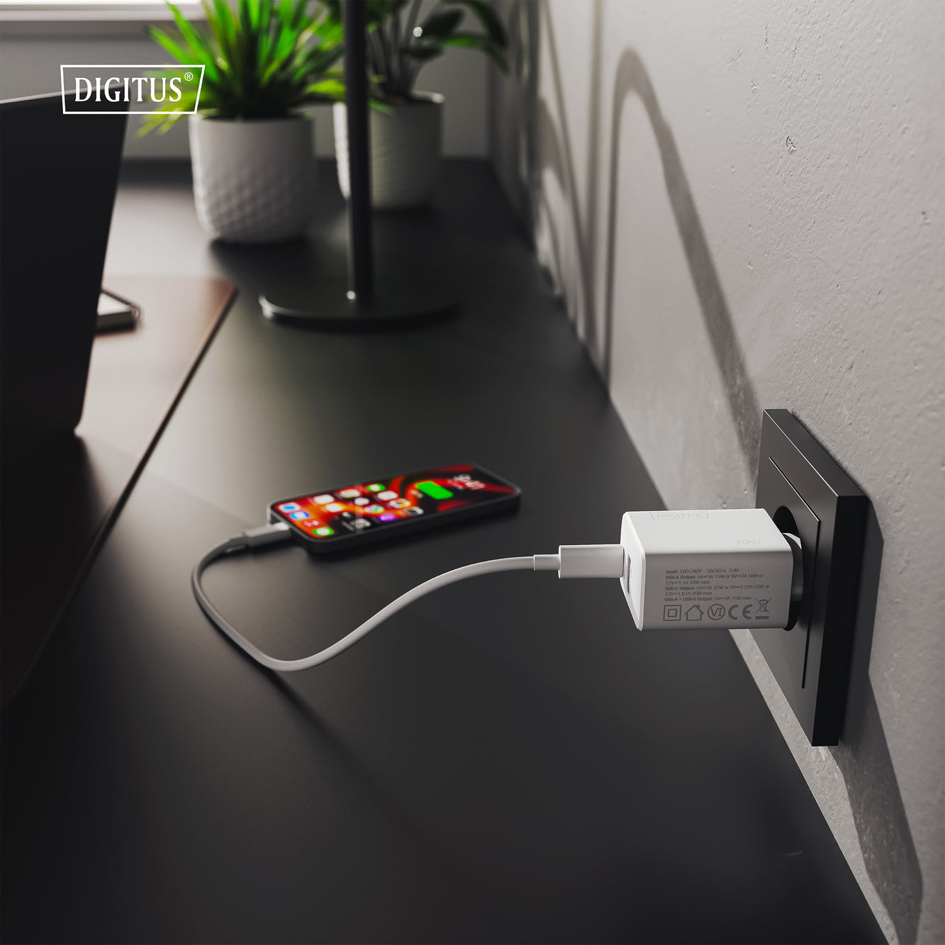 Digitus USB-Ladegerät 30 W GaN – USB-C×1, USB-A×1 – Weiss