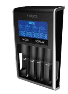 Varta LCD Dual Tech Charger Batterieladegerät 4× – für AA/AAA (Li‑Ion, NiMH) – LCD, USB‑A×1 5V/1A