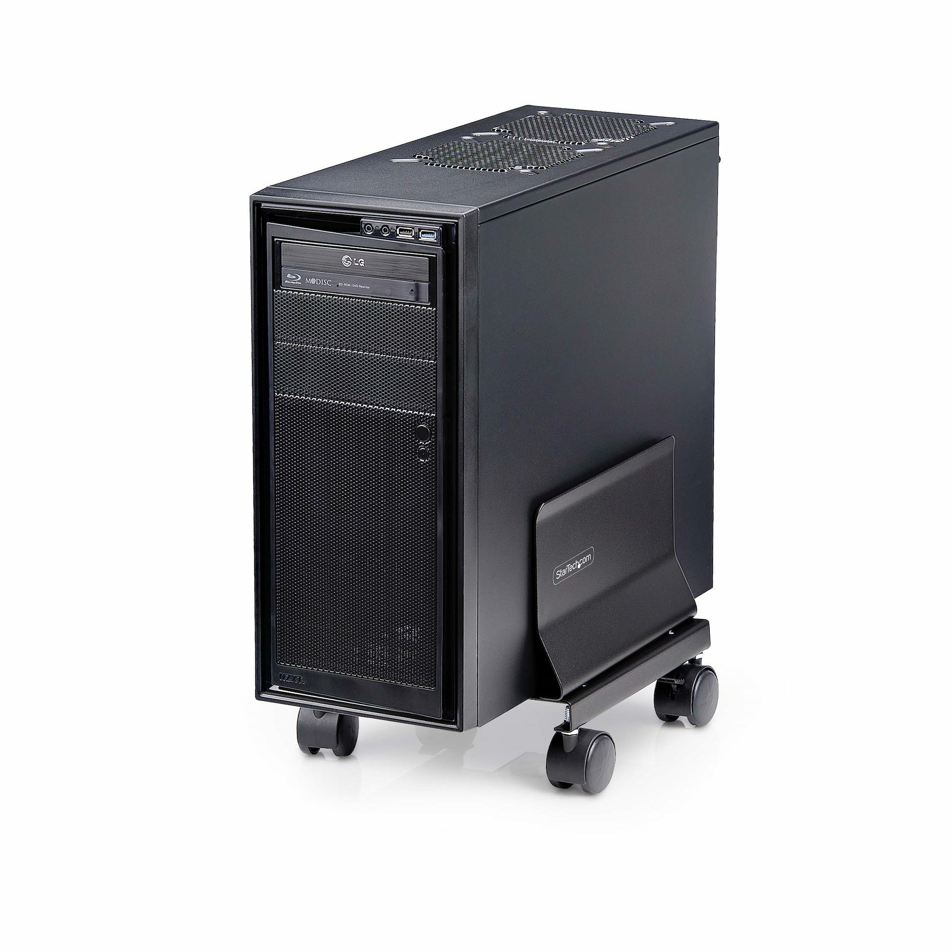 StarTech.com Gerätewagen – für Tower – 21 kg Tragkraft, einstellbare Breite 132–220 mm, 4 Rollen – Schwarz