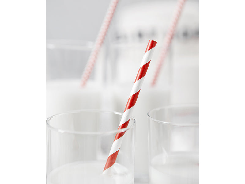 PartyDeco Papierstrohhalme, gestreift, 19,5 cm, rot/weiss – 10 Stk.