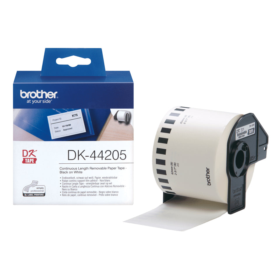 Brother Endlos-Etiketten DK, 62 mm × 30,5 m, weiss, Papier, wiederablösbar