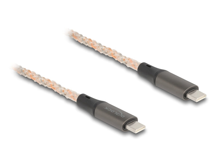 DeLOCK USB-C auf USB-C Kabel – USB 2.0 (480 Mbit/s) – 1,2 m – PD 100 W – RGB-Beleuchtung – Transparent