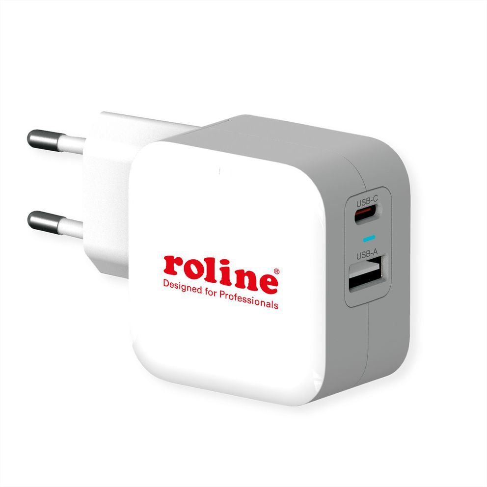 ROLINE USB-Ladegerät 38 W – USB-C×1, USB-A×1 – PD, QC 3.0 – EU-Stecker (Typ C)