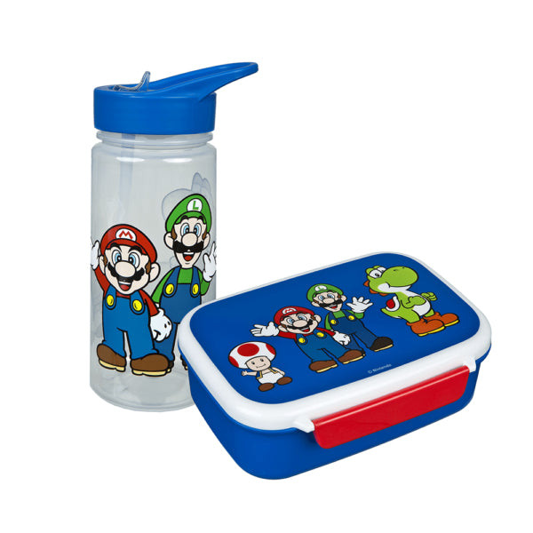 Scooli Kindertrinkflasche 500 ml – mit Strohhalm, Kunststoff, Aktivdeckel, Super Mario