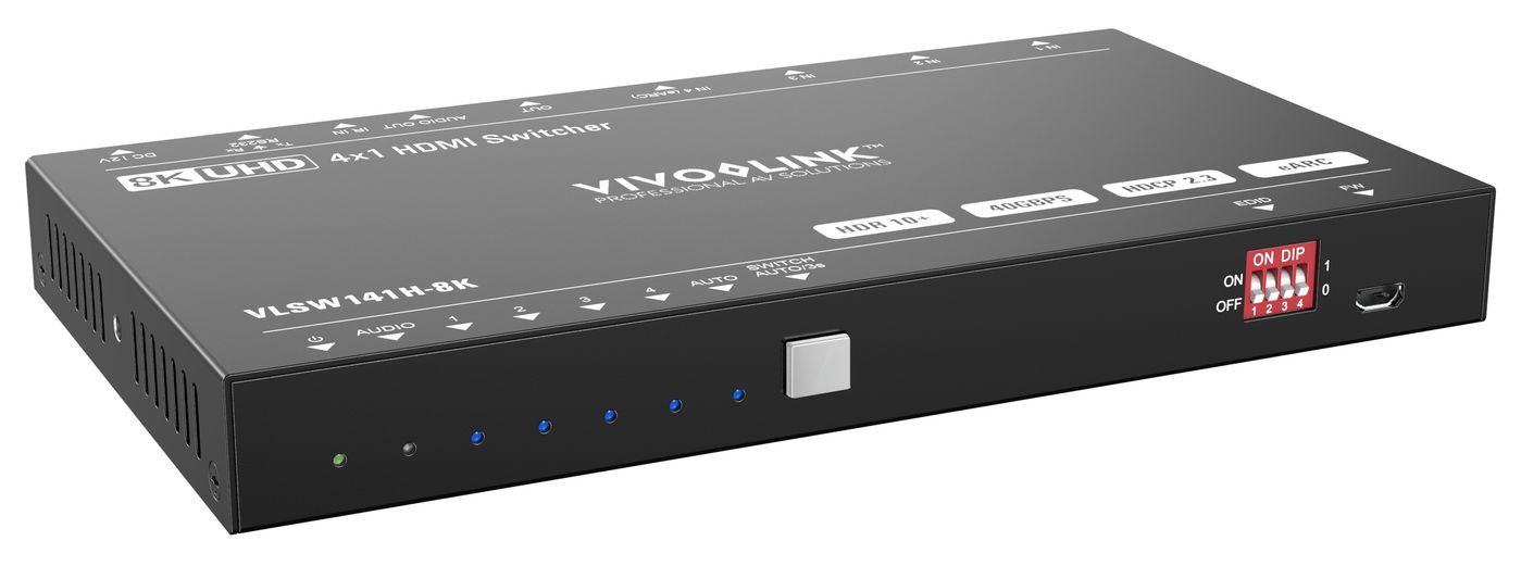 Vivolink HDMI-Switch 4×1, 8K@60 Hz, eARC, Analoger Audio-De-Embedder, RS-232