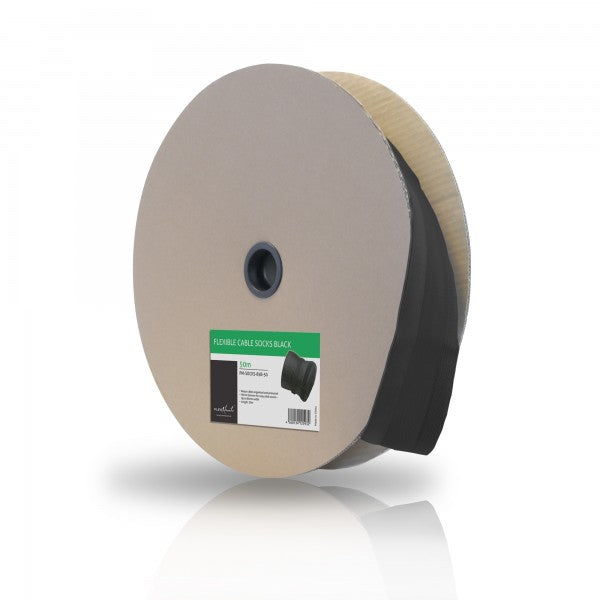 PureMounts Kabelschlauch – 85 mm × 50,00 m, Polyester, schwarz, zuschneidbar, mit Klettverschluss, 1er-Pack