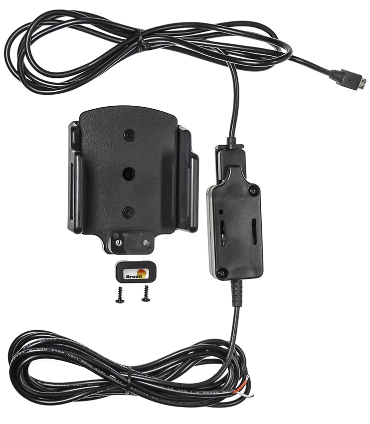 Brodit Aktive Halterung für feste – Auto-Ladegerät – USB (Micro-USB), Schraubbefestigung, 62–77 mm, schwarz