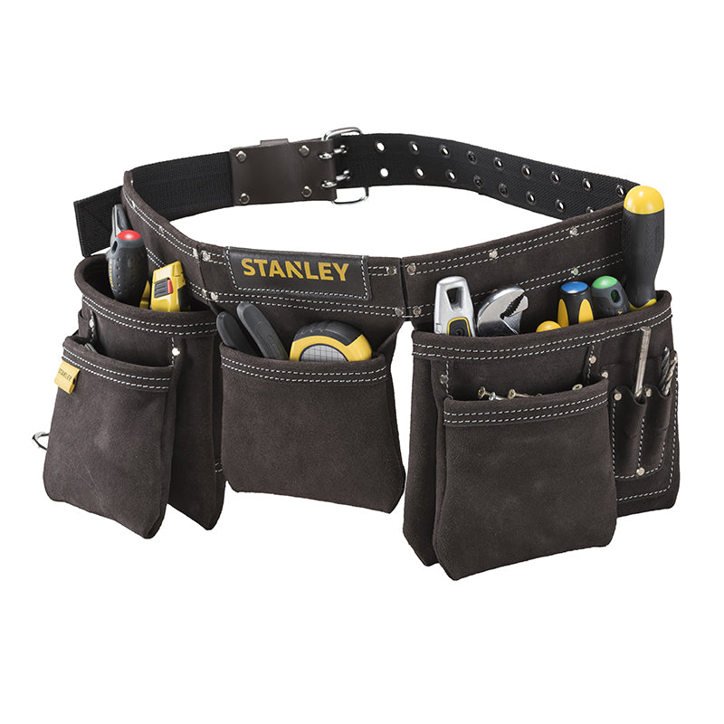 Stanley Werkzeuggurt, 90 × 1450 × 260 mm, Büffelleder, Schwarz, 5 Fächer, 1 Hammerschlaufe, Schnalle, 1 Stück