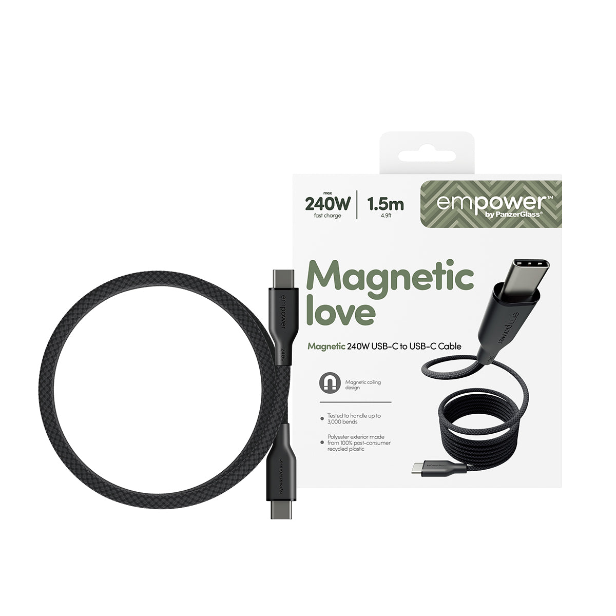 PanzerGlass USB-Kabel, USB-C zu USB-C, 1,5 m, USB 2.0, Lade-/Datenkabel