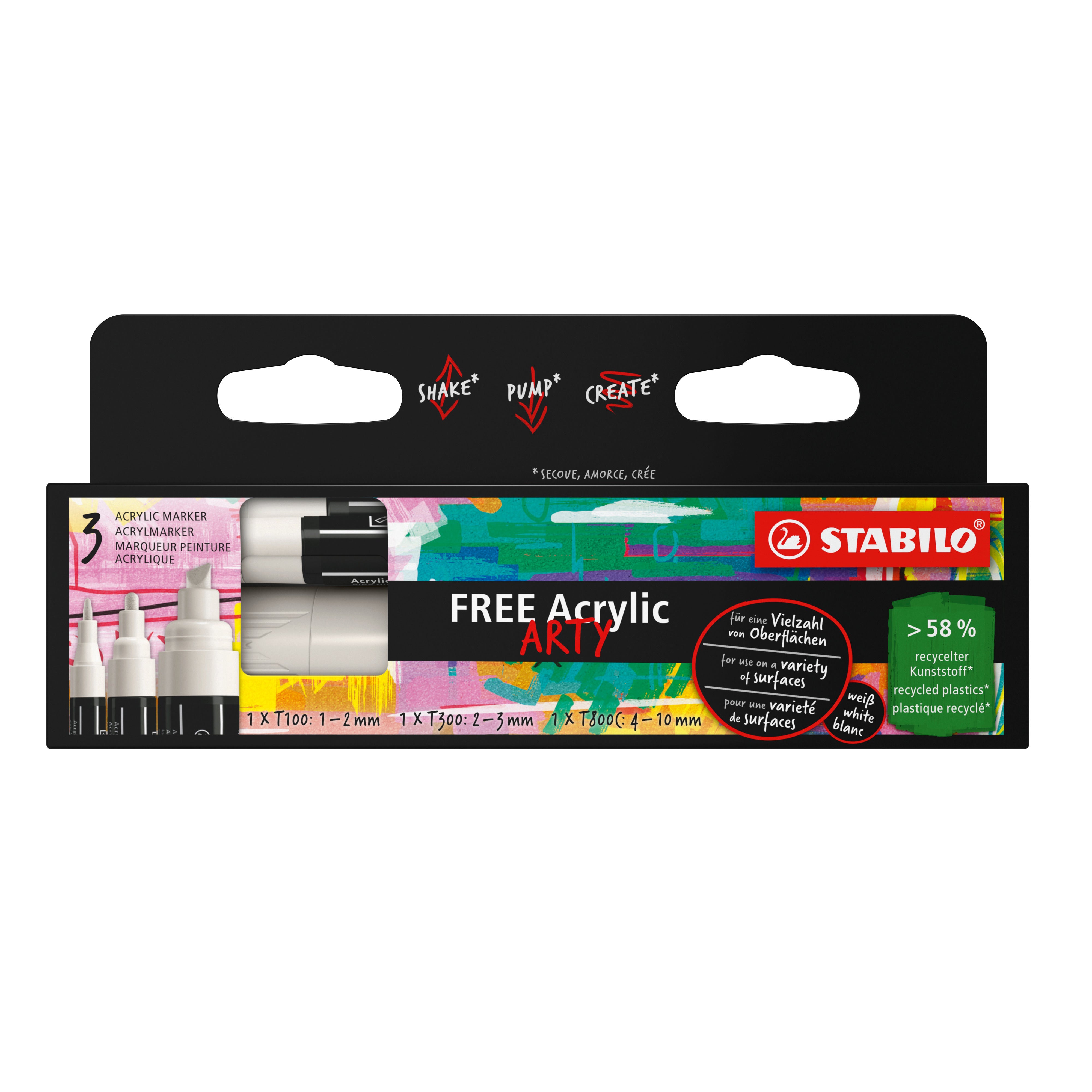 STABILO FREE Acrylmarker – 1–2,5 mm – weiss – 3er-Set
