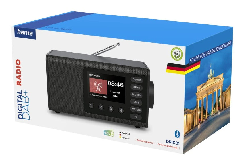 Hama DR1001 – Radiowecker DAB+/FM, Bluetooth, 2 Weckzeiten – Schwarz