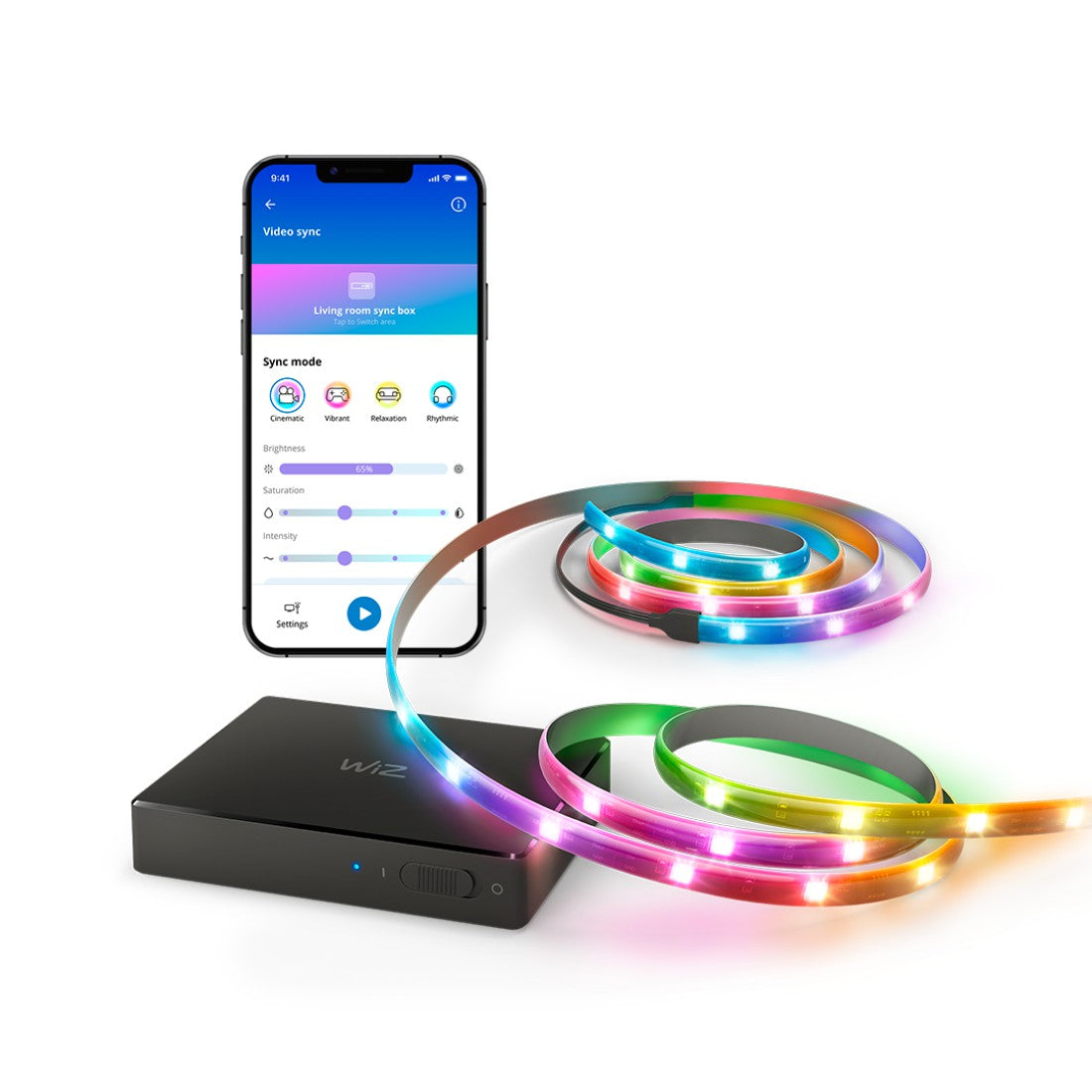 WiZ TV-Leuchtband Sync-Box – 3,4 m, 148 lm, 21 W, 2700–6500 K, dimmbar, WiFi/BT, schwarz