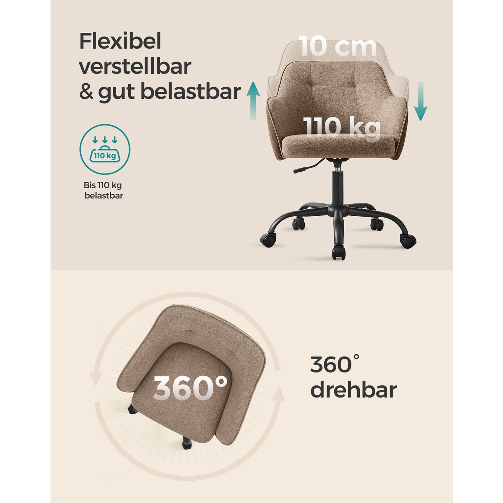 Songmics Bürostuhl – 61×58×86–96 cm, braun