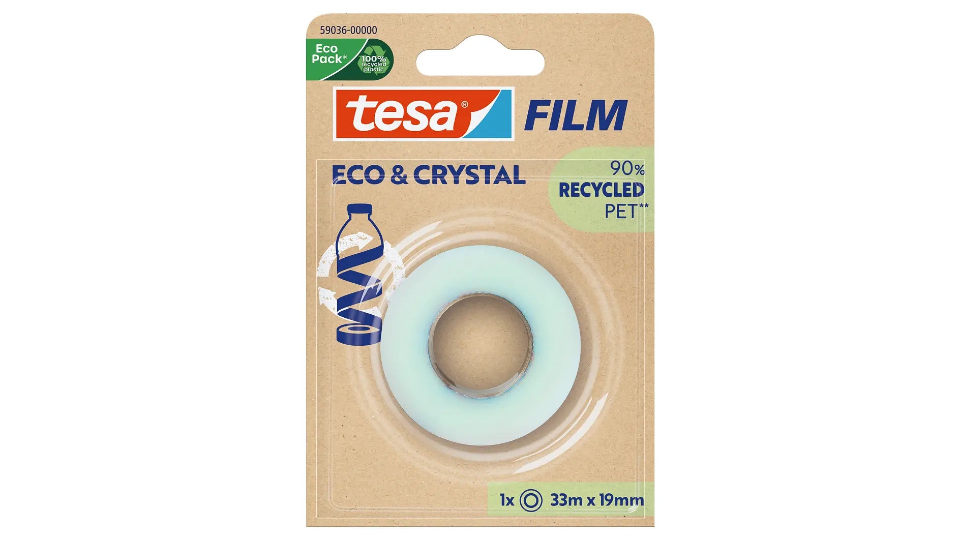 TESA Büro-Klebeband eco & crystal – permanent, Kunststoff, 19 mm × 33 m, transparent, 1 Rolle