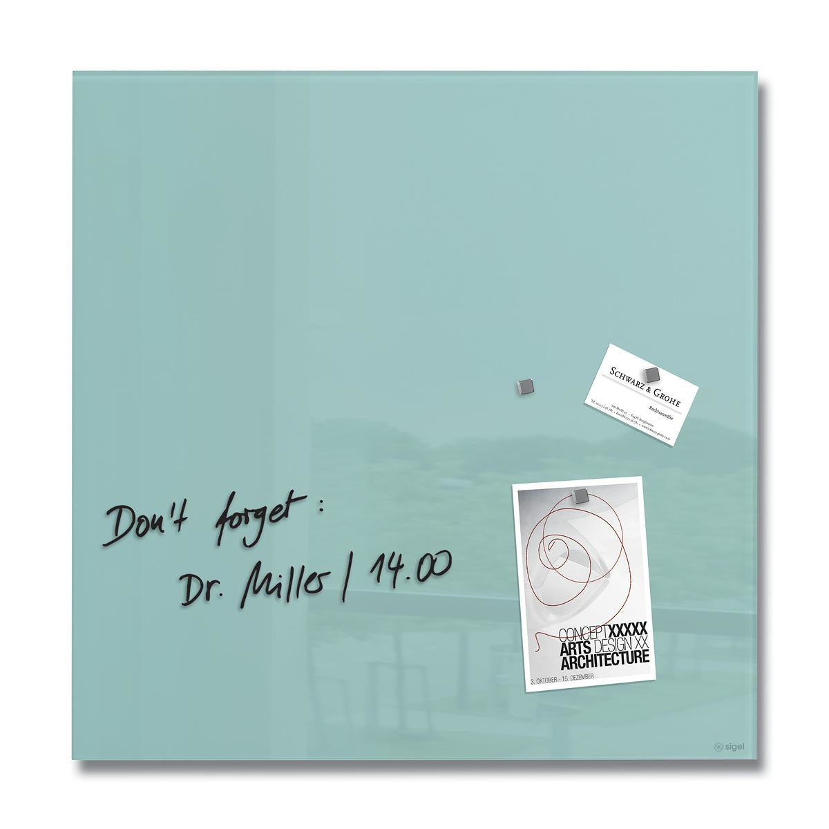 Sigel Whiteboard – 48 × 48 cm, Glas, magnetisch, Wandmontage, inkl. Magnete, Montagesatz, Zubehör