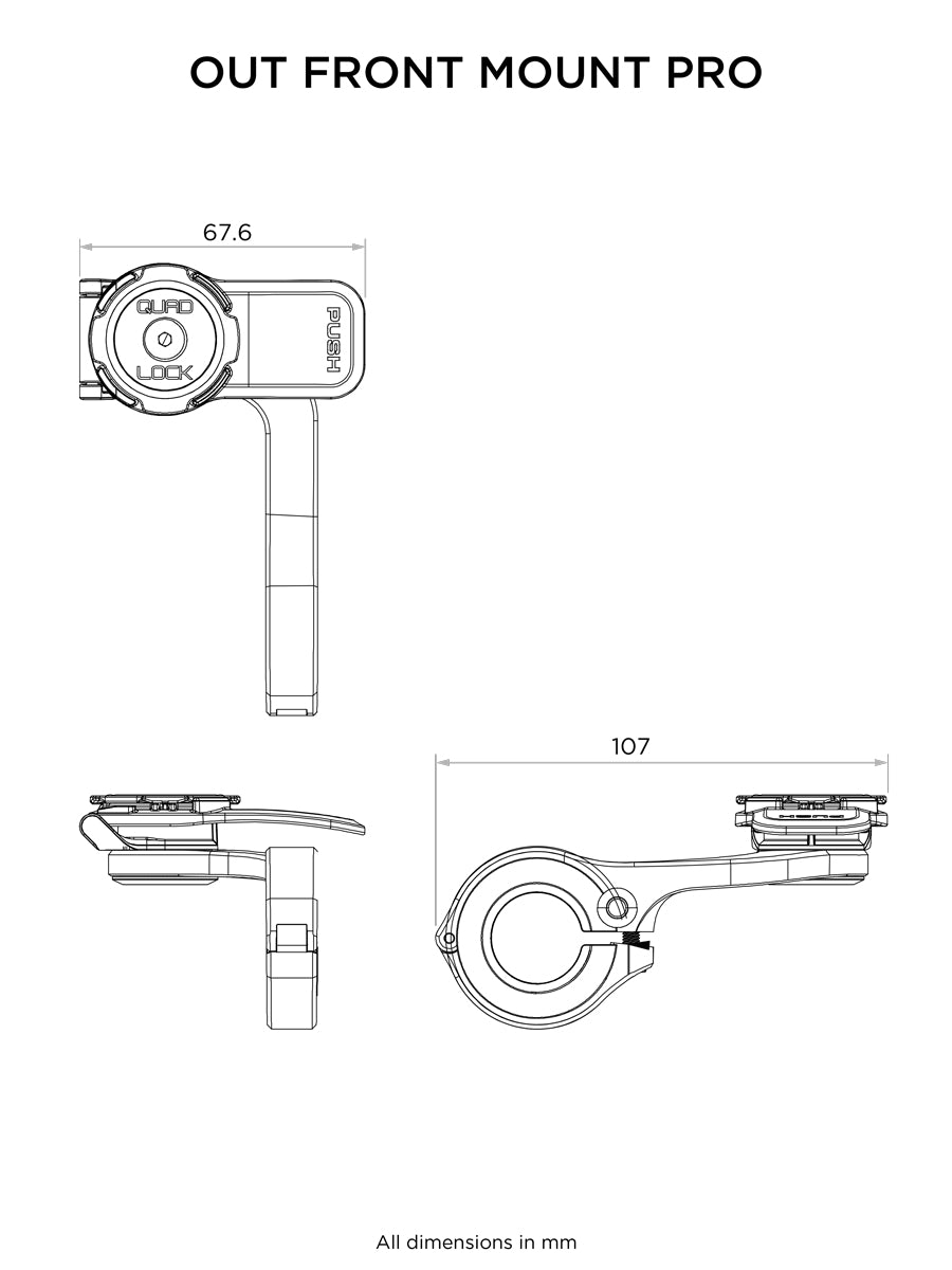 Quad Lock Out Front Mount Pro V2 – Fahrradhalterung – Klemmhalterung, 360° drehbar, für Smartphones
