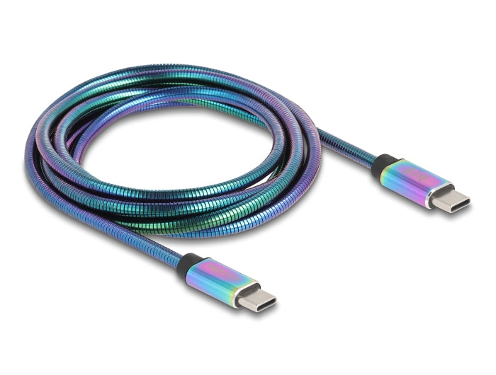 DeLOCK USB-C auf USB-C Kabel – USB 2.0 (480 Mbit/s) – 2 m – PD 60 W – Metallmantel – Mehrfarbig