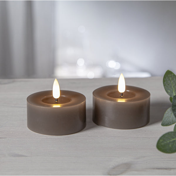 Star Trading LED-Teelicht – 2er Pack, Ø 7 × 5,5 cm, Warmweiss, Braun, Timer