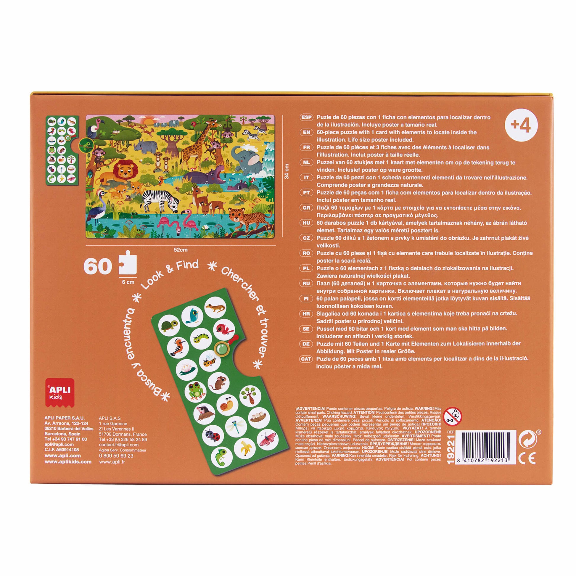 APLI Kids Puzzle Wimmel Savanne – ab 4 Jahren, 62 Teile, Format 520 × 340 mm, Karton