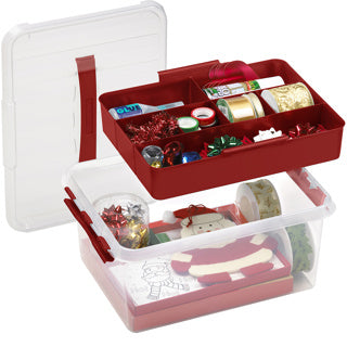 Sigma home Q-Line Aufbewahrungsbox 15 l (mit Deckel) – Kunststoff – Rot/Transparent – 400 × 300 × 180 mm