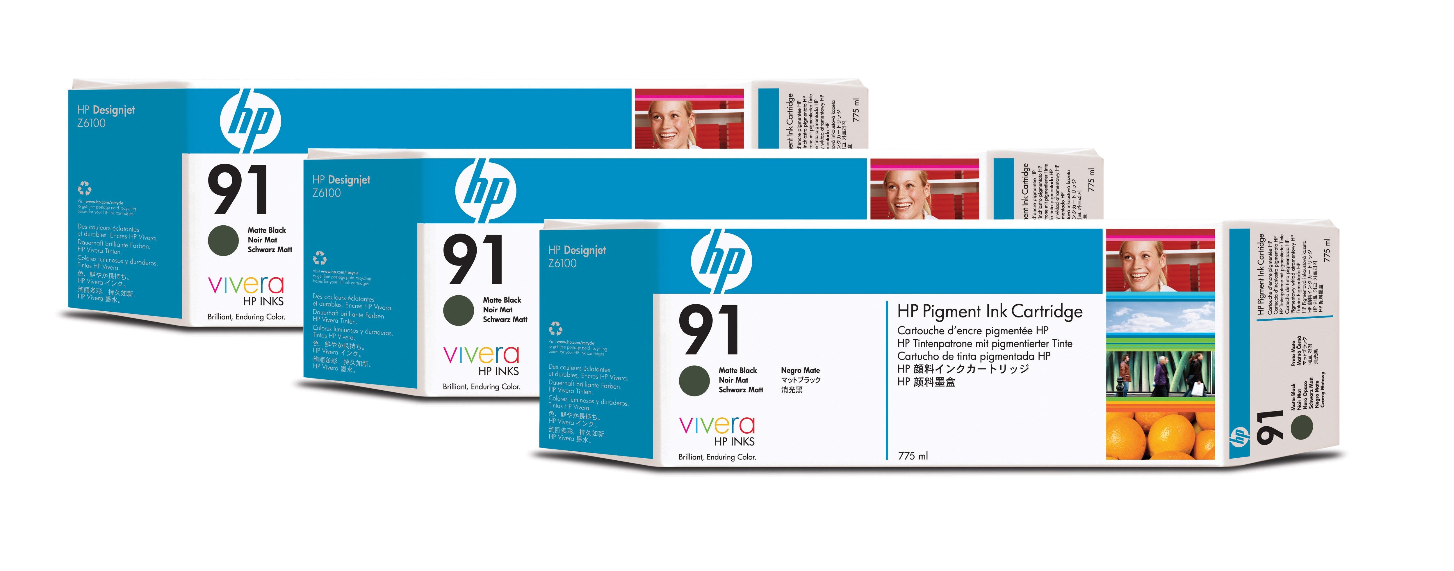 HP Tintenpatronen-Multipack 91 (C9480A), Schwarz, 3er-Pack, Original – für Designjet Z 6100