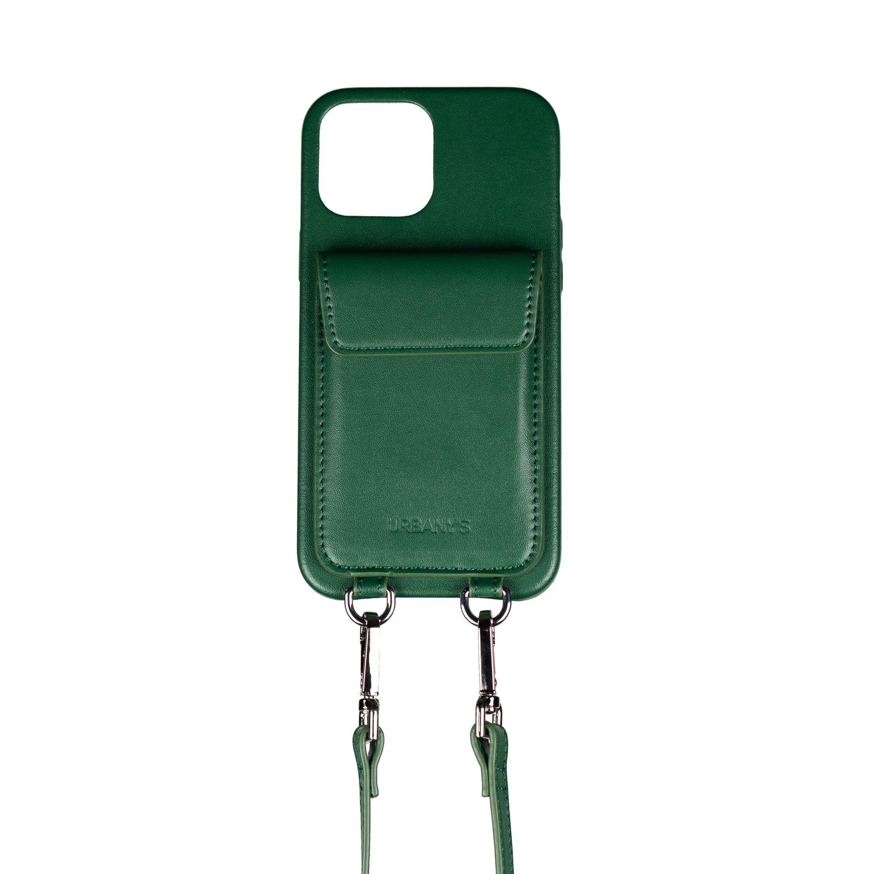 Urbany's Necklace-Hülle – für Apple iPhone 15 – Grün – Kunstleder, mit Kartenfach