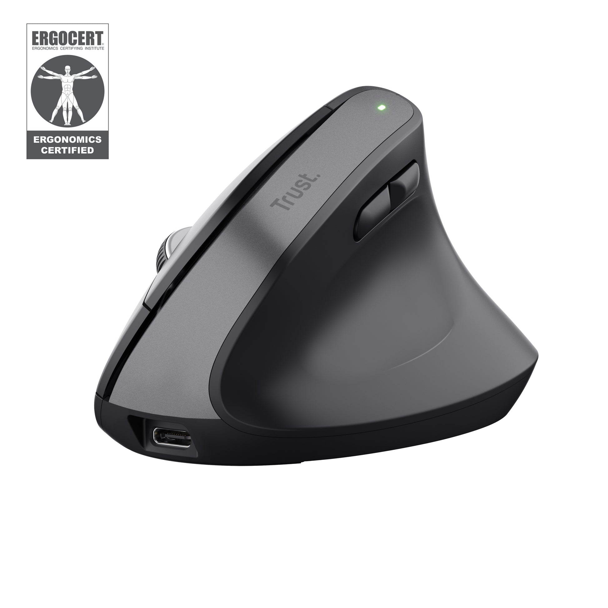 Trust Bayo+ Ergonomische Maus – kabellos, Bluetooth + 2,4 GHz (USB-A), 2'400 dpi, 6 Tasten, für Rechtshänder