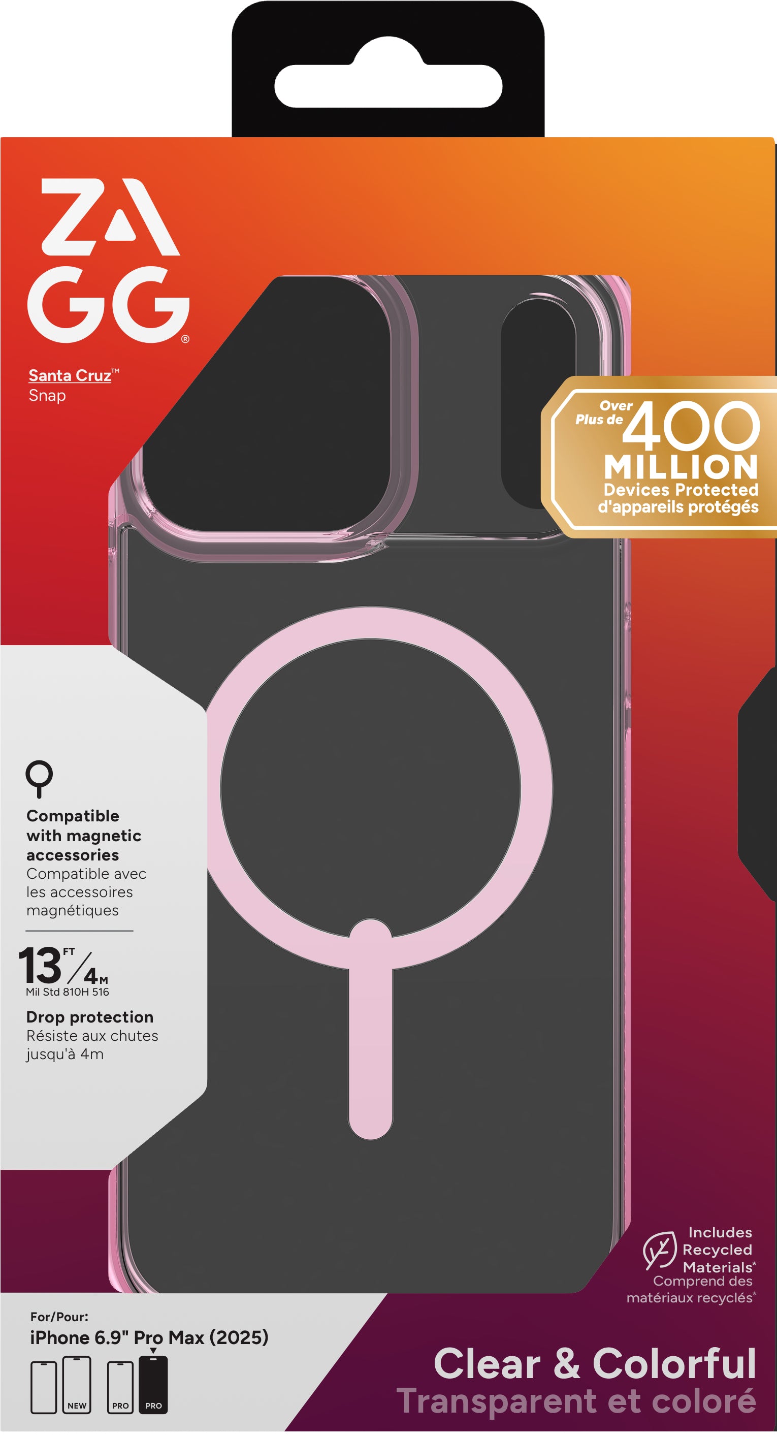 ZAGG Santa Cruz Snap – Backcover – für Apple iPhone 17 Pro Max, MagSafe, Graphen, Pink, bis 4 m Sturzsicher