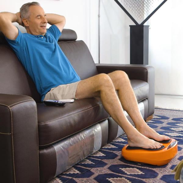 Mediashopping Vibrolegs Fussmassagegerät – Vibrationsmassage, 4 Programme, 10 Geschwindigkeitsstufen – Schwarz/Orange