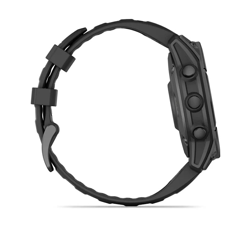 Garmin Fenix E – GPS-Smartwatch – 47 mm, 1,3", GPS, WLAN, AMOLED, Gorilla Glass, 100 m, Schwarz, Silikonarmband