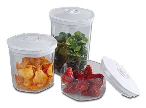 Solis Vakuumierbehälter – sechseckig – 700 ml, 1,4 l, 2 l – 3 Stk. – Transparent, Weiss
