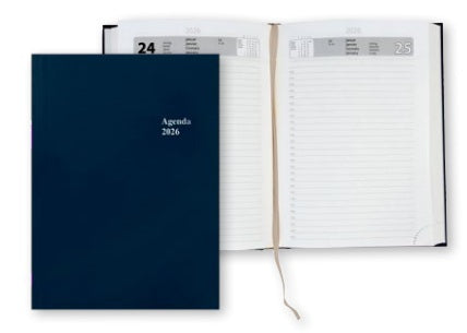 Simplex Agenda – 1 Tag pro Seite, gebunden, A5, Jan–Dez, 2026, 1/2-Stunden-Takt, blau, FSC