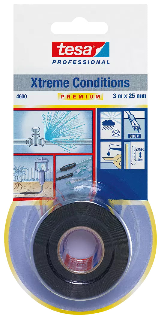 TESA Xtreme – 25 mm × 3 m, schwarz, Silikon, permanent, hitzebeständig, für Metall, 1 Stück