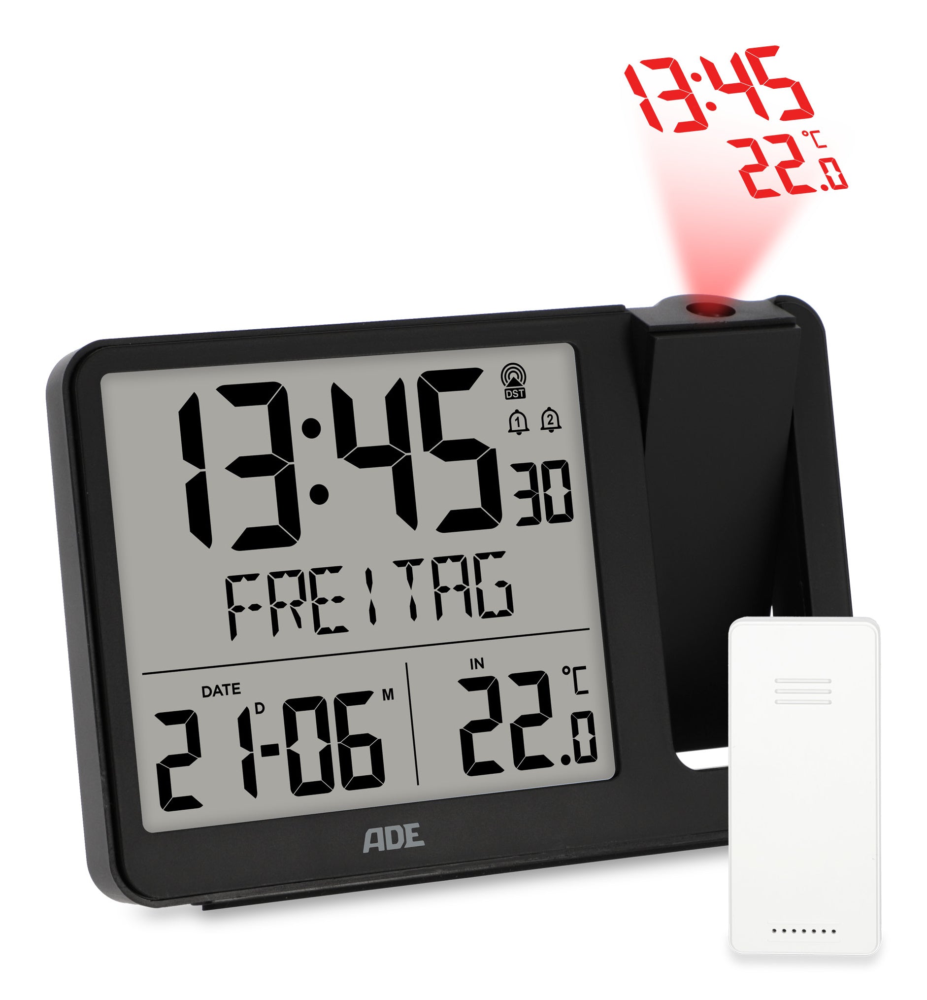 ADE Wecker CK2406-1 – digital – 15,4 × 10,4 × 4,2 cm, schwarz, Schlummerfunktion, Thermometer