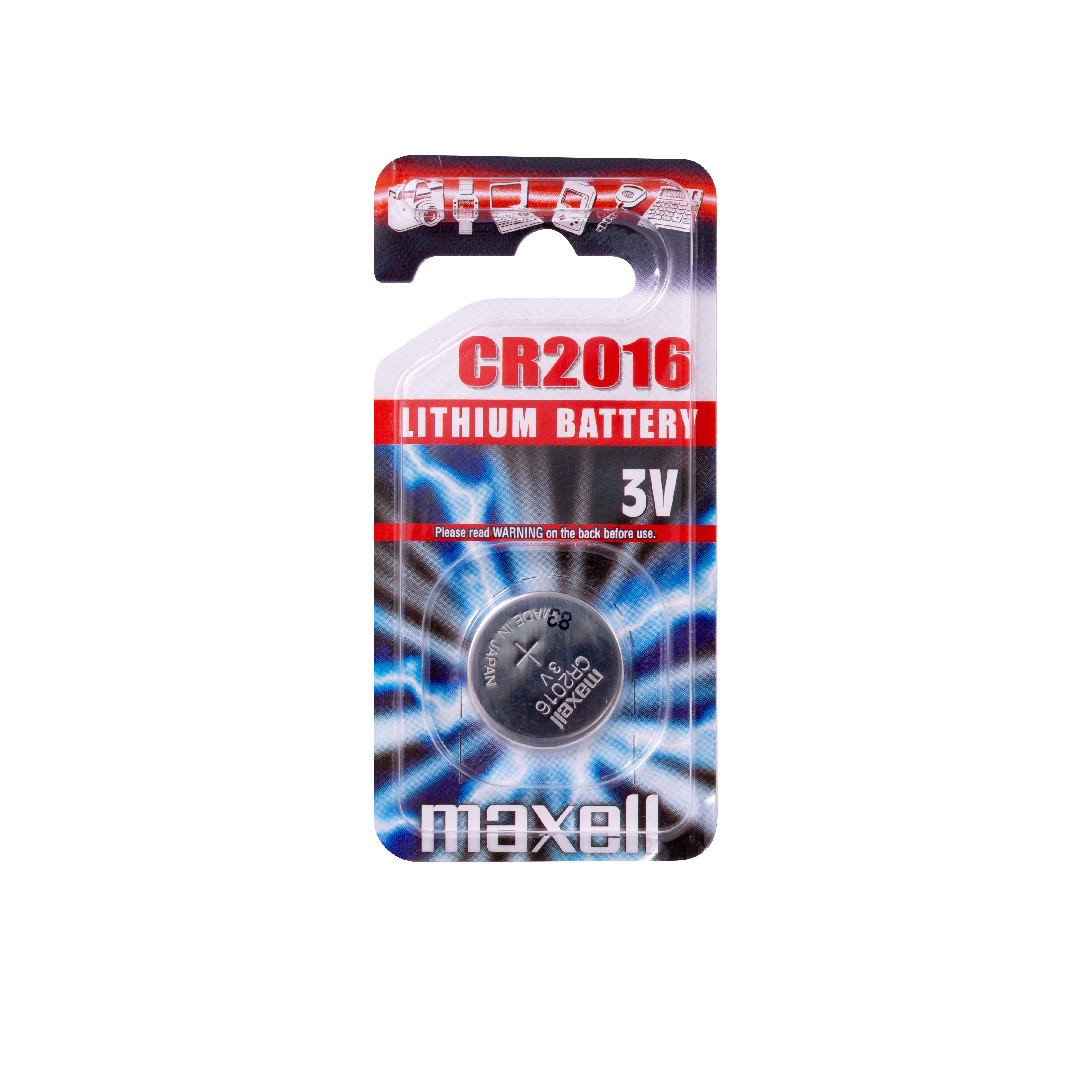 Maxell Knopfzelle CR2016, Lithium-Mangandioxid, 3 V – 1 Stk.