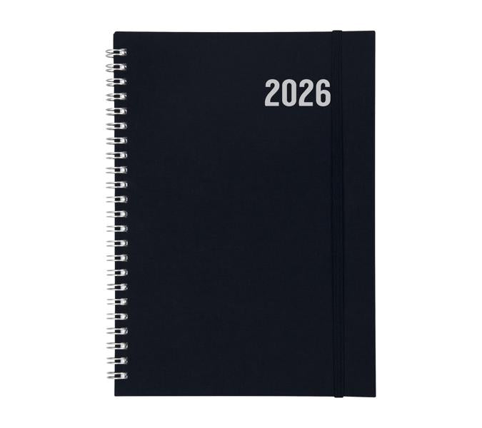 Biella Agenda – 1 Woche/2 Seiten, Wire-O, 14,5 × 20,5 cm, 2026, schwarz, FSC