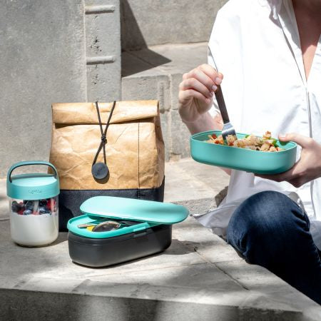 Lékué Lunchbox – 1 l, 10.0 × 19.2 × 11.0 cm, Kunststoff (PP), türkis, abnehmbarer Deckel, spülmaschinenfest