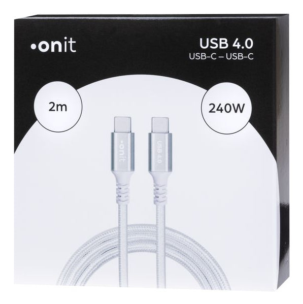 ONIT USB-C auf USB-C Kabel – USB4 20 Gbit/s – 2 m – PD 240 W – Textilmantel – Weiss