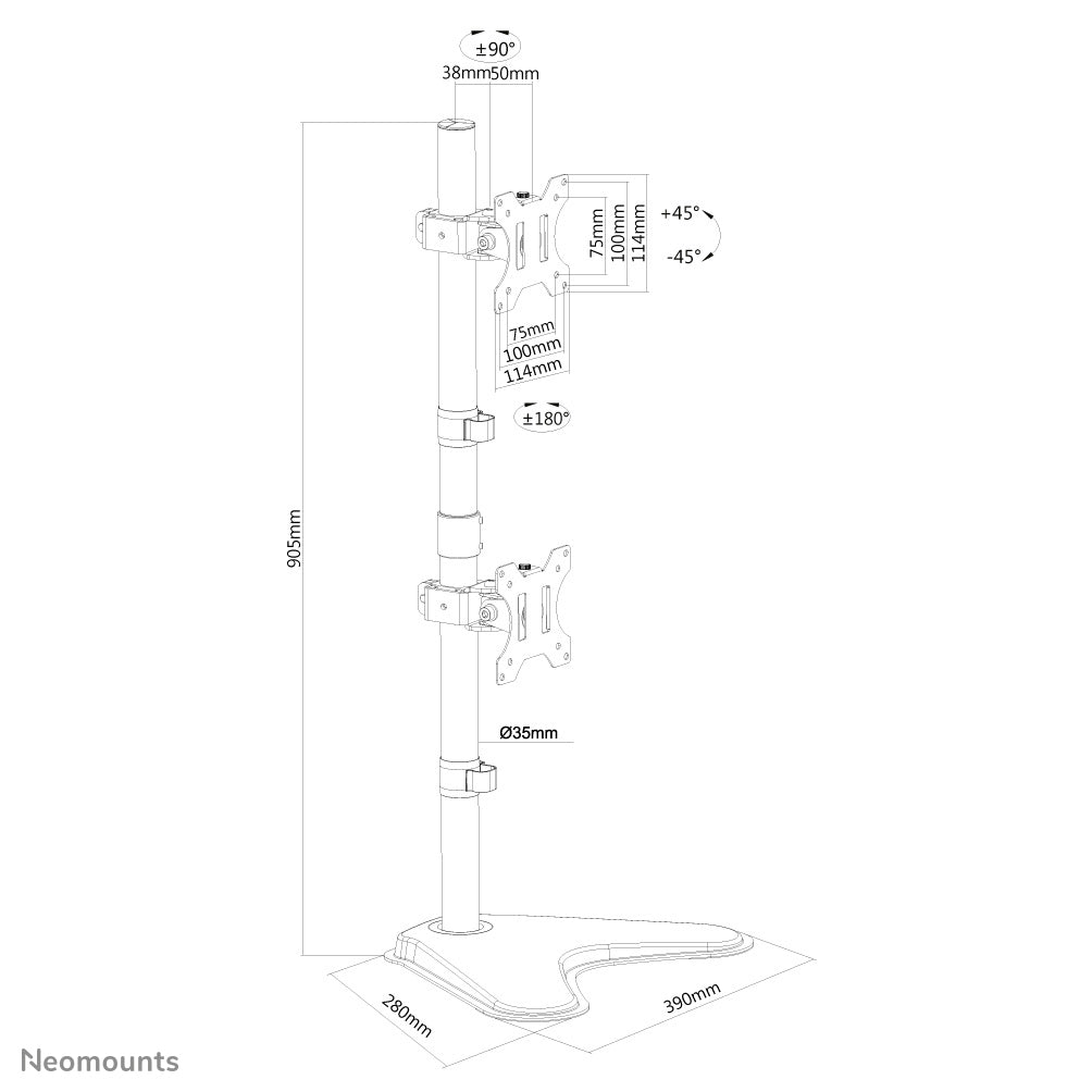 Neomounts FPMA-D550DDVBLACK – Monitor-Tischständer – 2 Monitore – 10–32" – bis 6 kg/Monitor – Schwarz