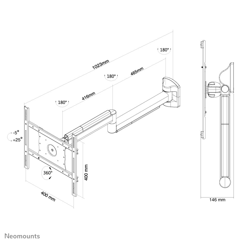 Neomounts Wandhalterung, Wand, bis 40", Neigen/Schwenken, Weiss