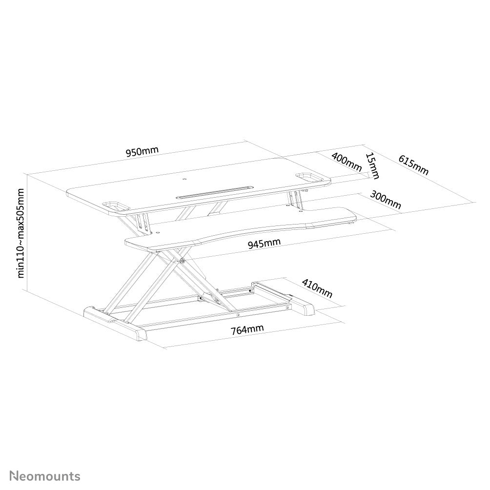 Neomounts Stehtisch – 95 × 62 × 51 cm – schwarz – höhenverstellbar