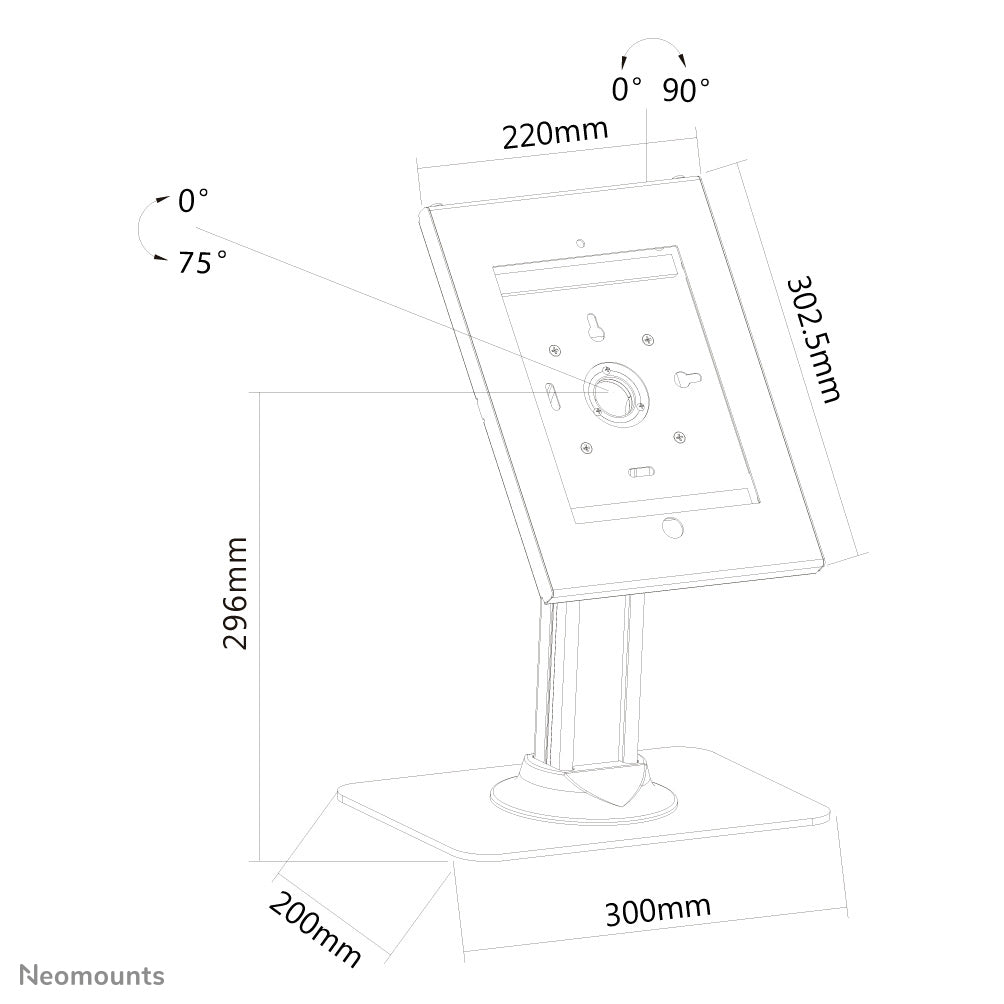 Neomounts Tablet-Tischhalterung für iPad 2–4, iPad Air/Air 2 – VESA 75×75, abschliessbar – Weiss