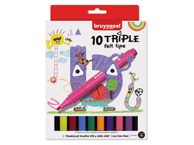Bruynzeel Kids Triple Filzstifte – 10 Farben, auswaschbar