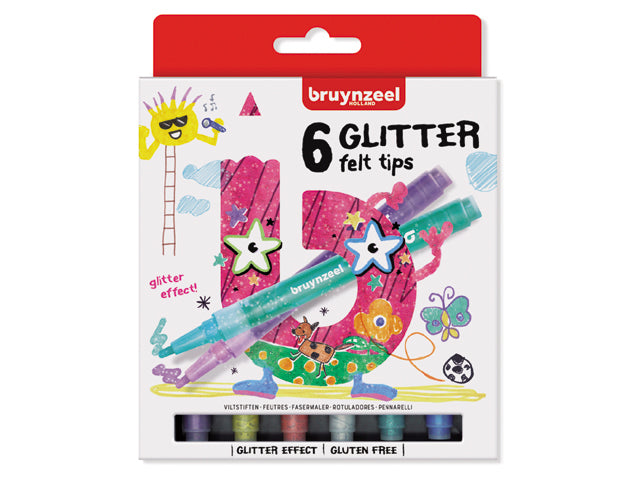 Bruynzeel Glitzer Filzstifte – 6 Farben