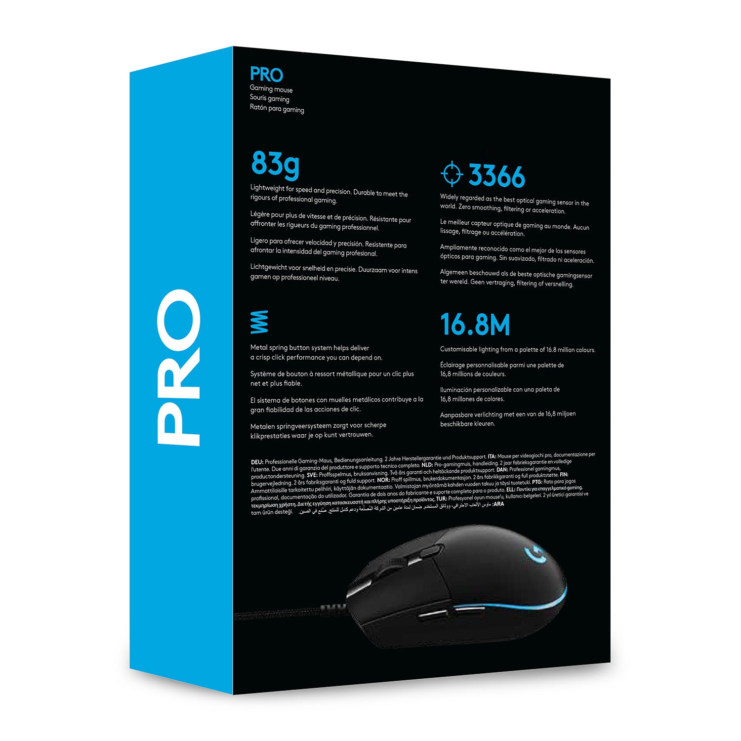 Logitech G PRO HERO – Gaming-Maus – Kabelgebunden (USB‑A), 25600 DPI, RGB-Beleuchtung, rechts, Schwarz