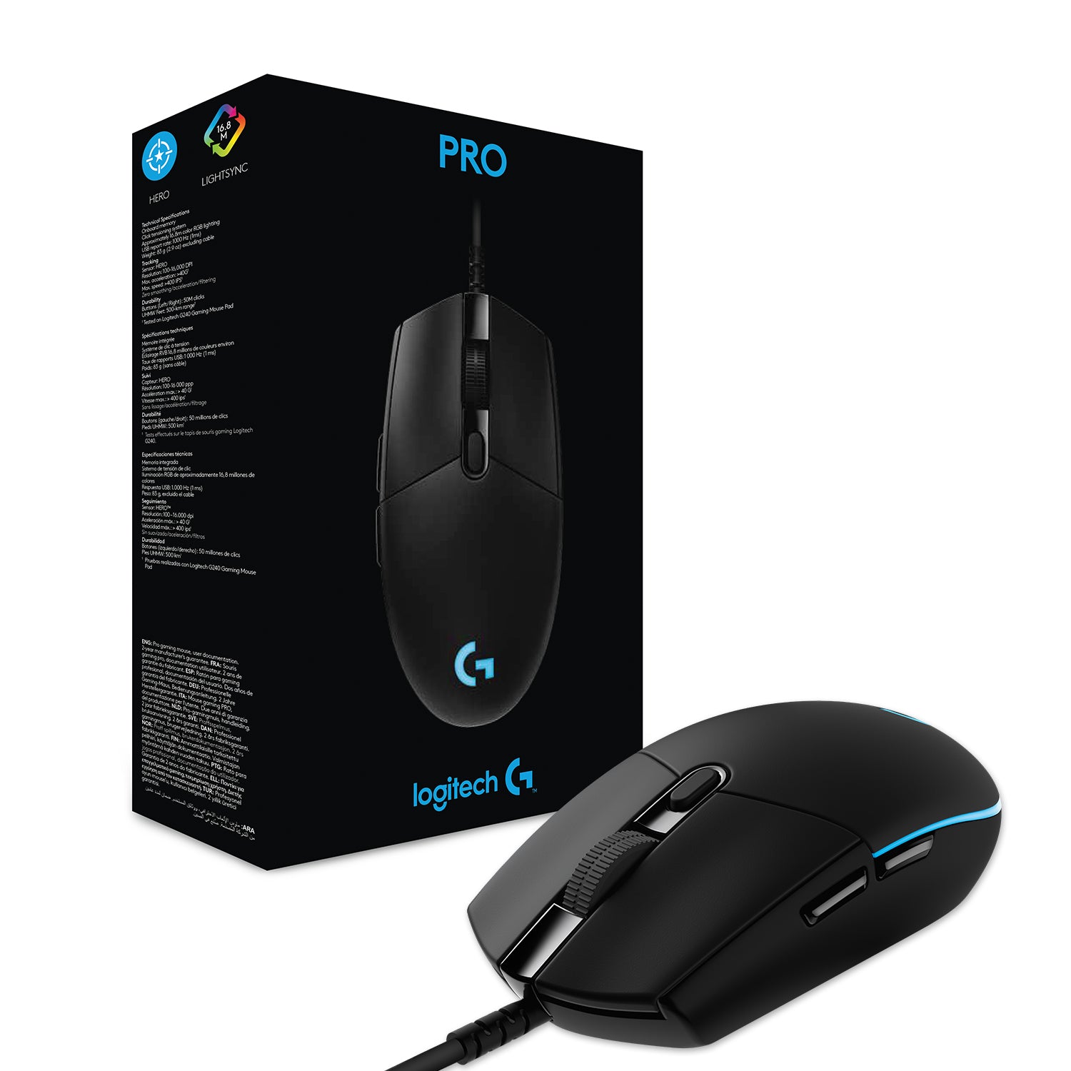 Logitech G PRO HERO – Gaming-Maus – Kabelgebunden (USB‑A), 25600 DPI, RGB-Beleuchtung, rechts, Schwarz
